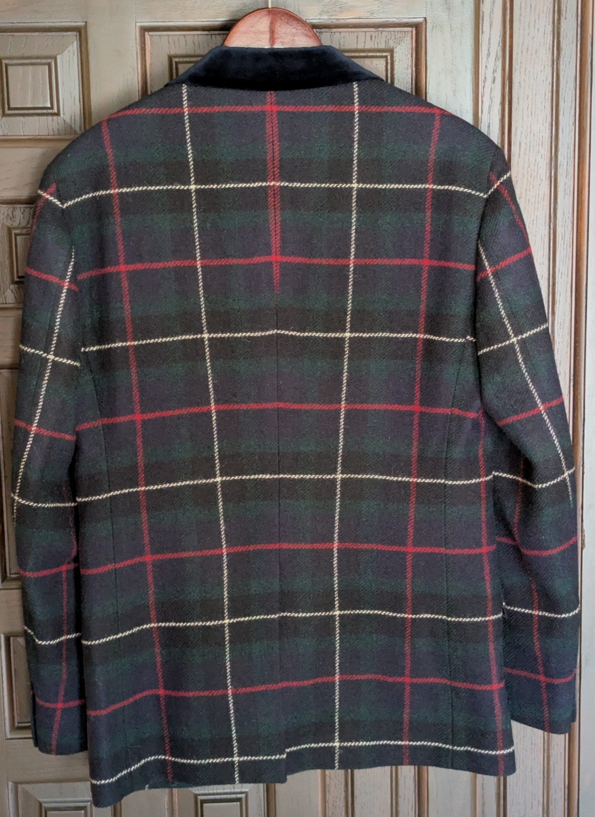 POLO Ralph Lauren Tailored Plaid Wool Suit Jacket, Velvet Collar, 38 R NEW Italy