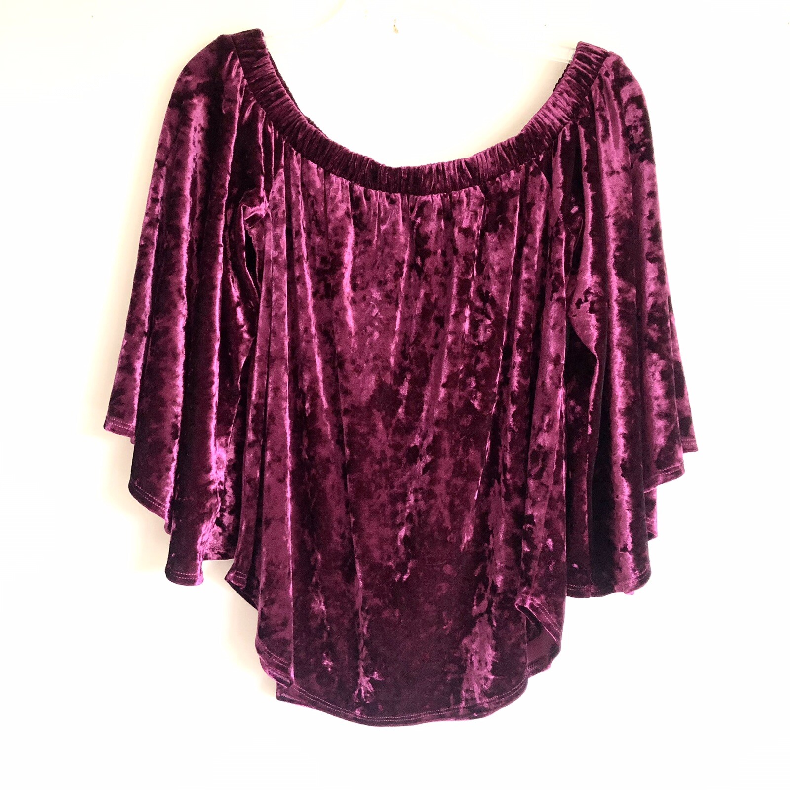 Karen Kane Size S Berry Velvet Off The Shoulder Peasant Top Wide Sleeve