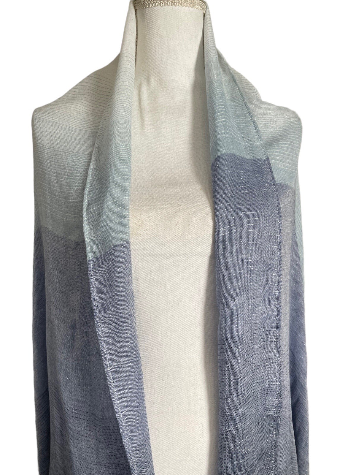 Cejon Womens Shades of Blue Oversized Scarf Wrap Shawl Ombre Fringe NWT #MQ2