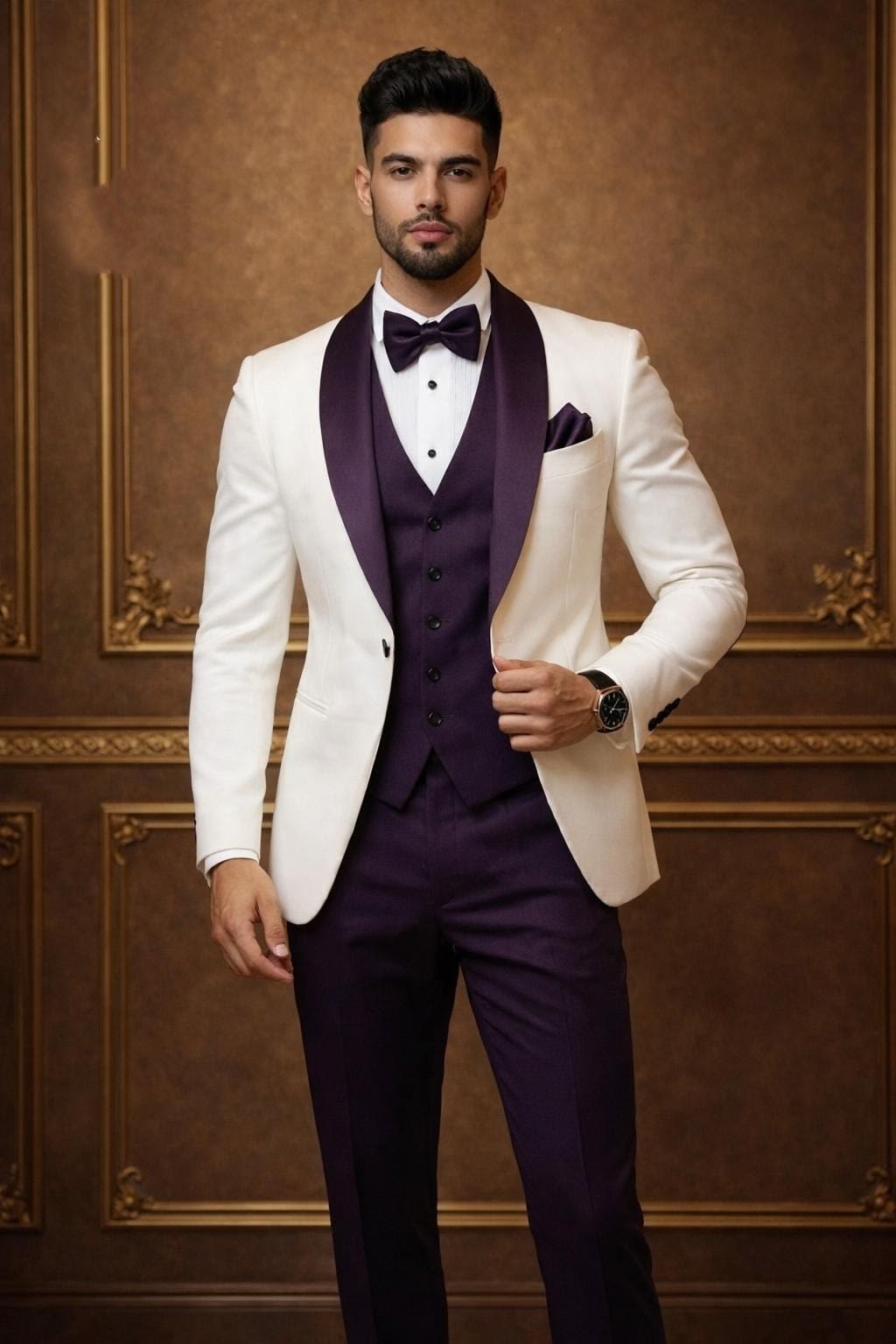 Business 3Pcs Men’s Suit Formal Wedding Tuxedos Jacket Shawl Lapel Blazer Coat