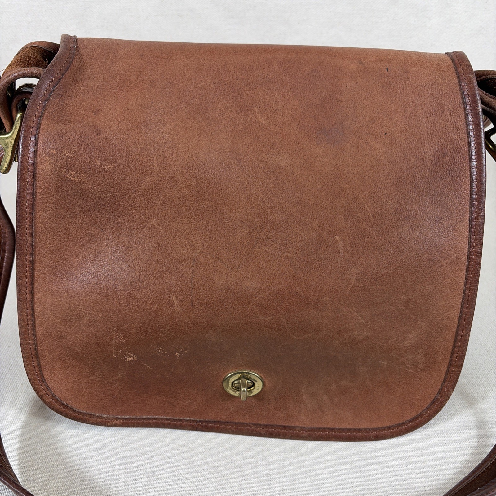 Vintage Coach Stewardess Leather Shoulder Saddle Purse Bag 9525 RARE Tan Brown