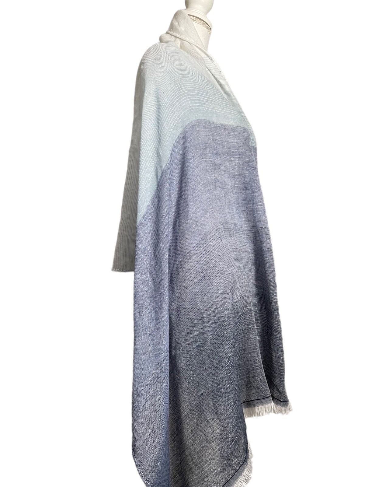 Cejon Womens Shades of Blue Oversized Scarf Wrap Shawl Ombre Fringe NWT #MQ2