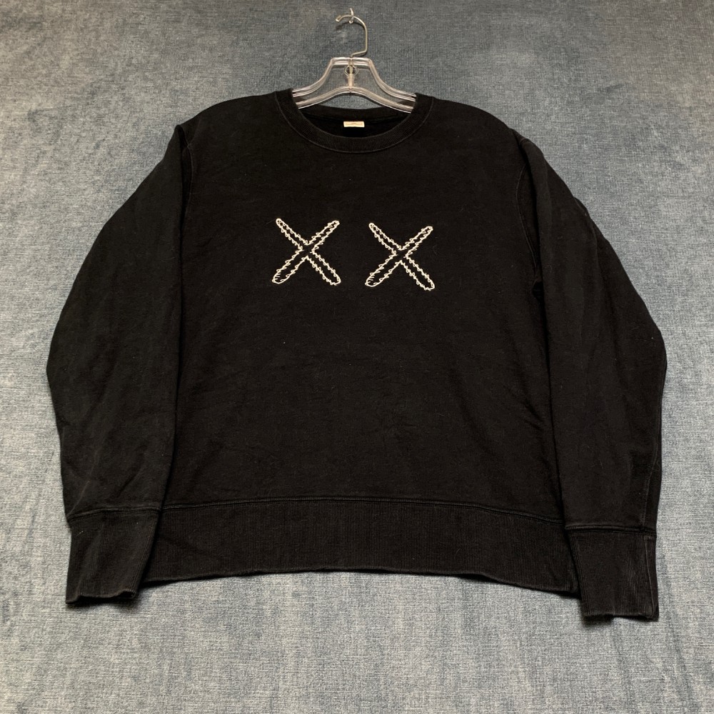Uniqlo Kaws Sesame Street Sweatshirt Mens Medium Black Graphic Print Knit Cotton