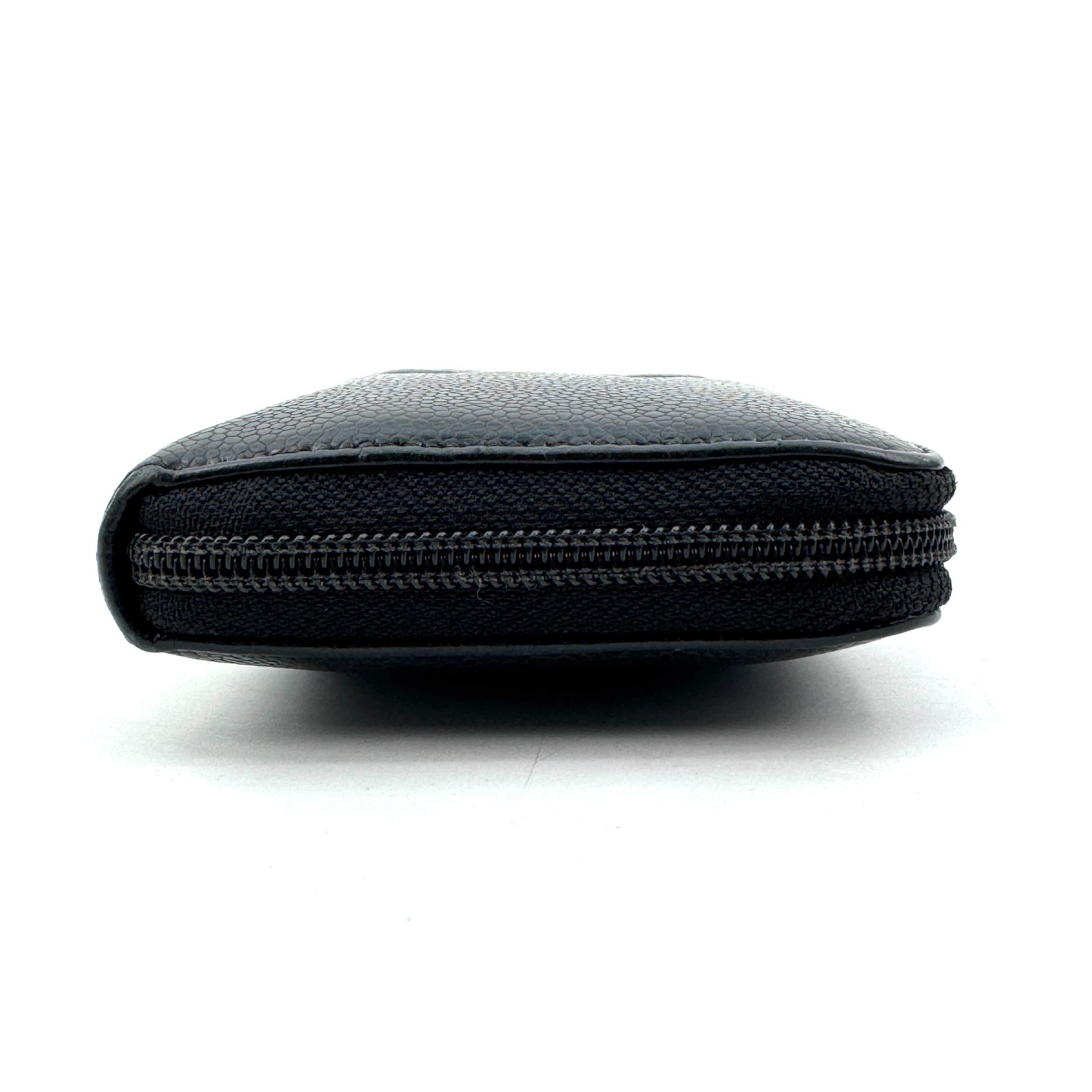 CHANEL Black Caviar Skin Leather Zip Around Wallet COCO Mark Authentic