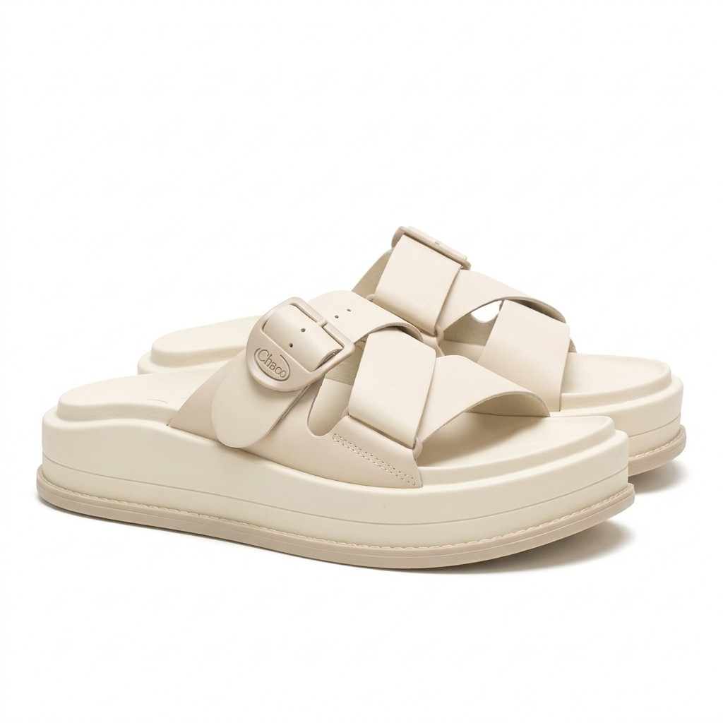 Chaco Townes Midform Slide Sandals Women’s 9 Angora Cream White Leather
