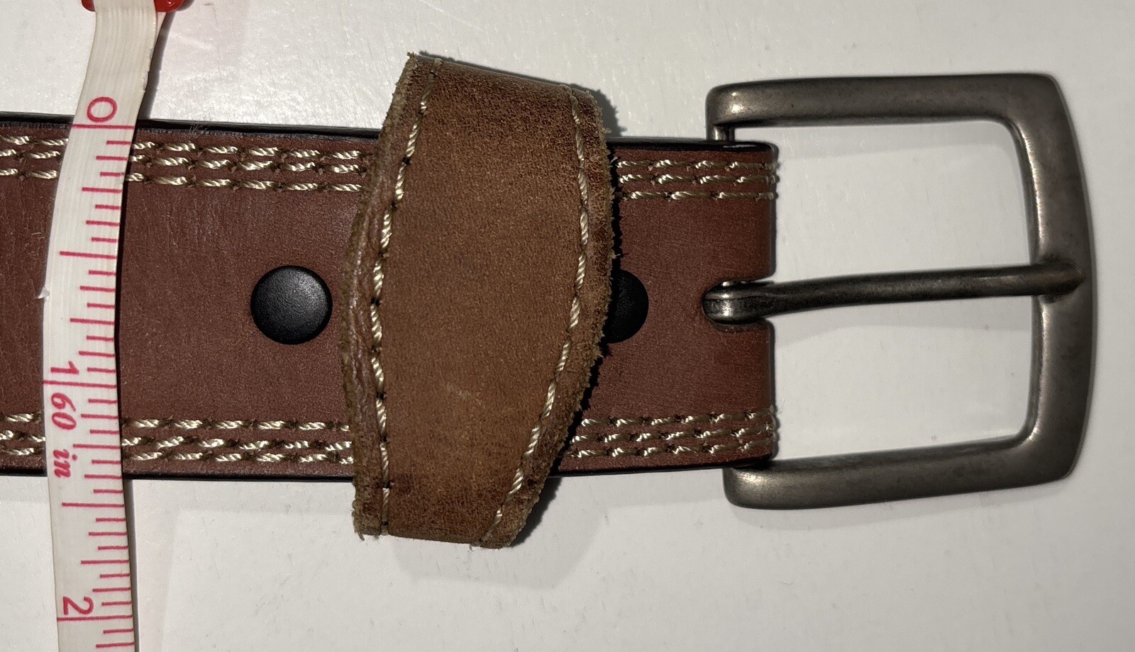 Wrangler Genuine Leather Belt Men’s M 34 Brown 3 Rows Contrast Stitching BW23352