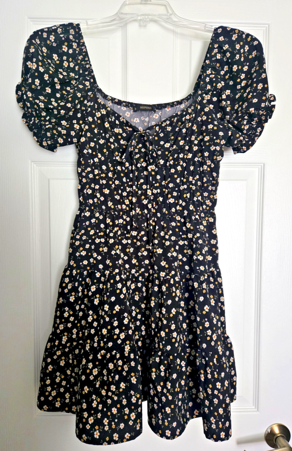 Hesperus Womens Floral Mini Dress Puff Sleeve Tie Front Cottage Core Size M
