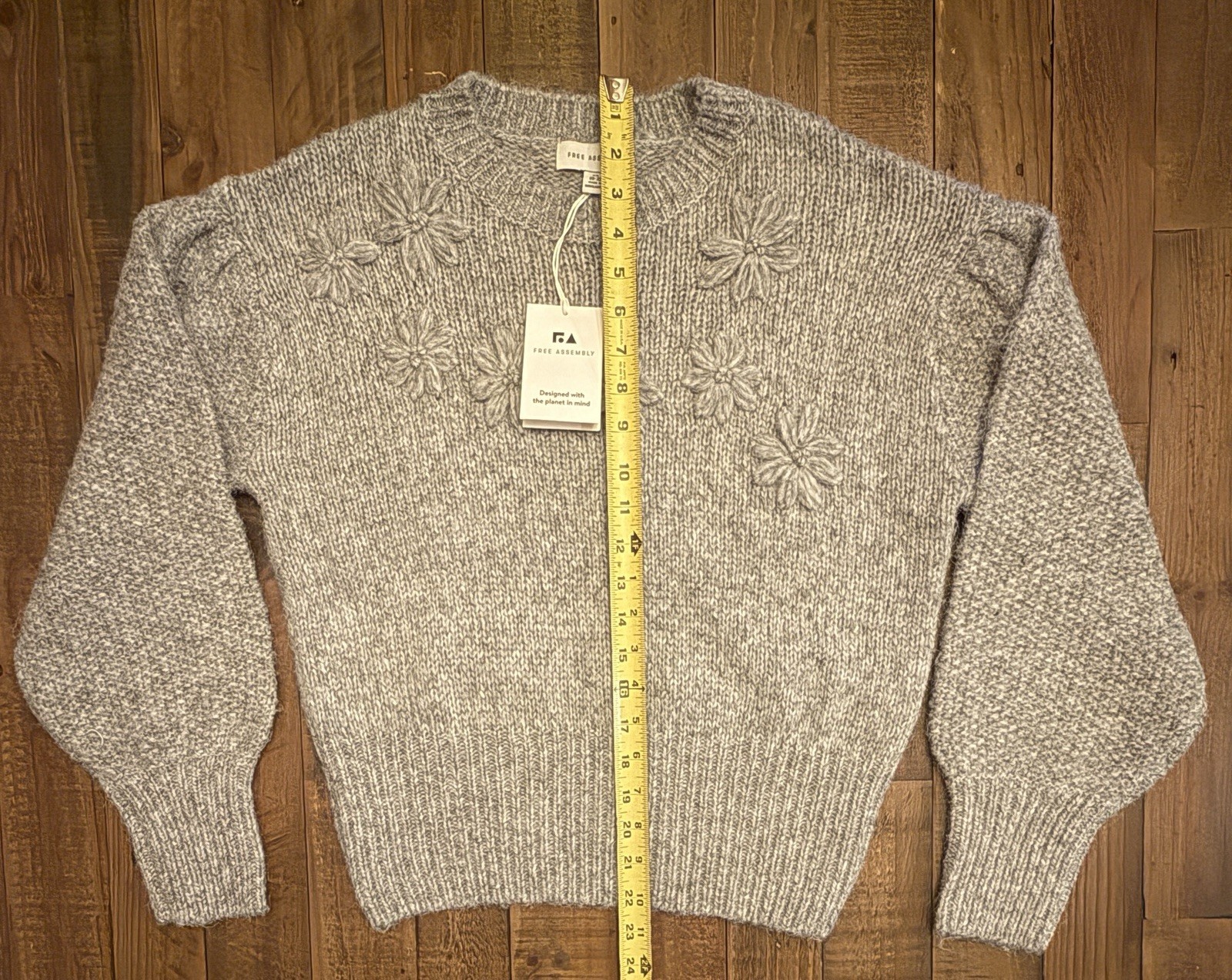 Free Assembly Floral Embroidered Gray Sweater XS NWT 86% Recycled Polyester