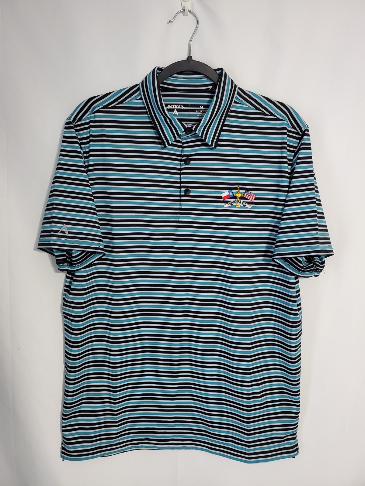 New Legends Cup Golf Polo Shirt Mens Medium Kingsland Texas Antigua Striped