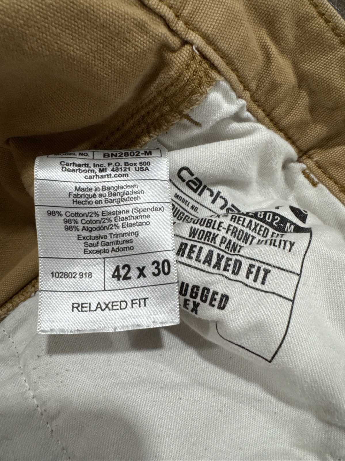 Carhartt Pants Mens 42×30 Relaxed Fit Double Knee Utility 102802 Light Brown