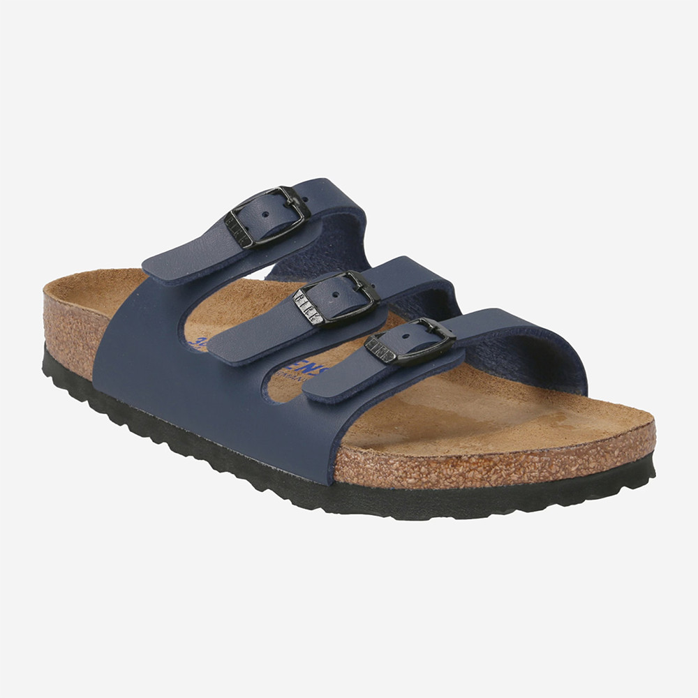 Birkenstock Florida Soft Footbed Blue Birko-Flor Three-strap Sandal Women Shoes