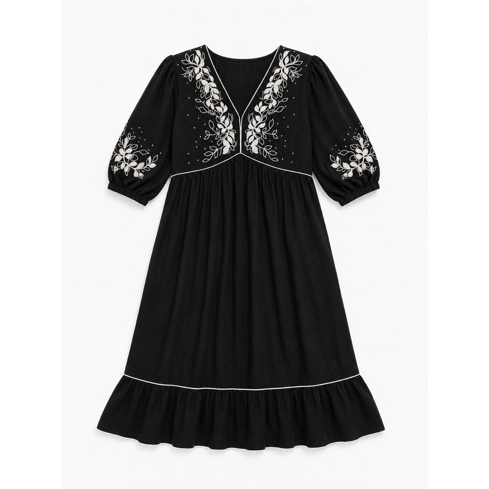 Figueroa & Flower Embroidered Boho Midi Dress Black Size Small