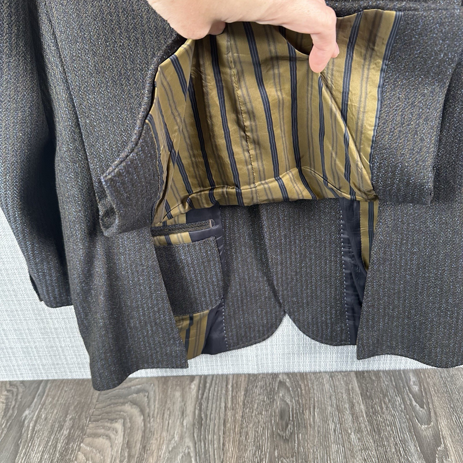 Kroon Sport Coat Mens 42L Brown Striped Tweed Wool Cashmere 2 Button Suit Jacket