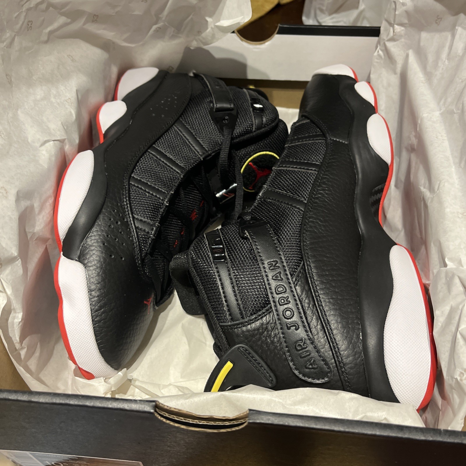NIKE JORDAN 6 RINGS “PLAYOFFS” BLACK-UNIVERSITY RED-WHITE SZ 10.5 [322992-063 CL