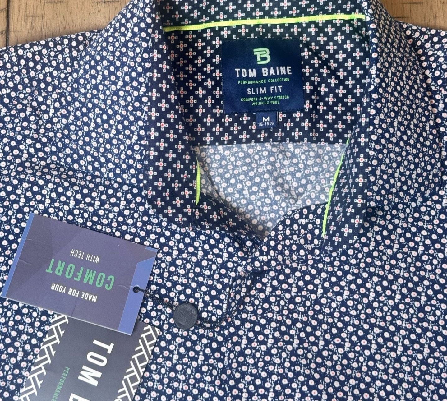 Tom Baine Performance Collection Slim Fit Geometric Dot Print Long Sleeve Shirt