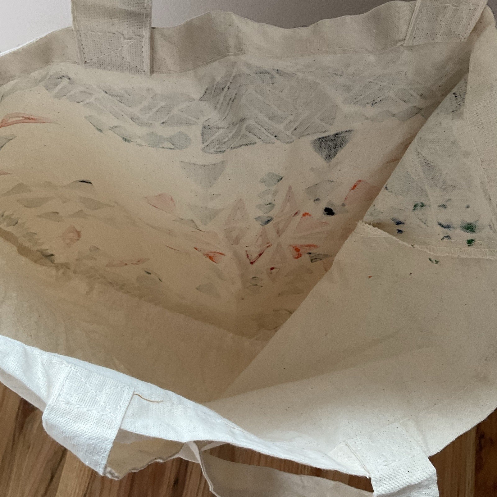 Aztec Canvas Tote Bag Beige Sponge-Painted Geometric Western Southwestern Bag