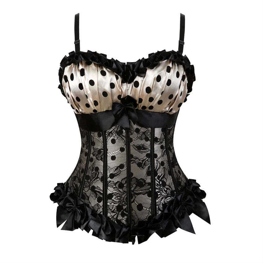 Ladies Lace Up Corset Bustier Top Shaper Waist Cincher Plus Size Lingerie XS-6XL