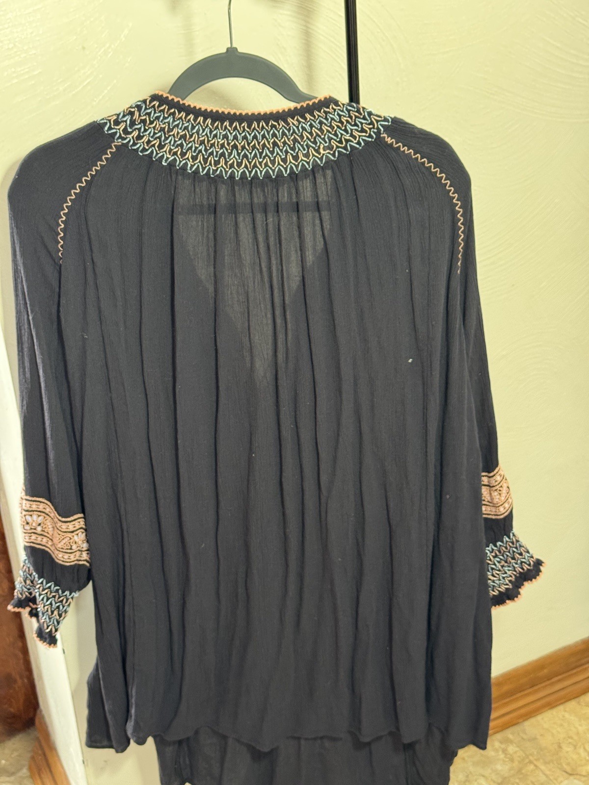 Free People Bohemian Dress Wind Willow Womens XS Embroidered Black Tunic