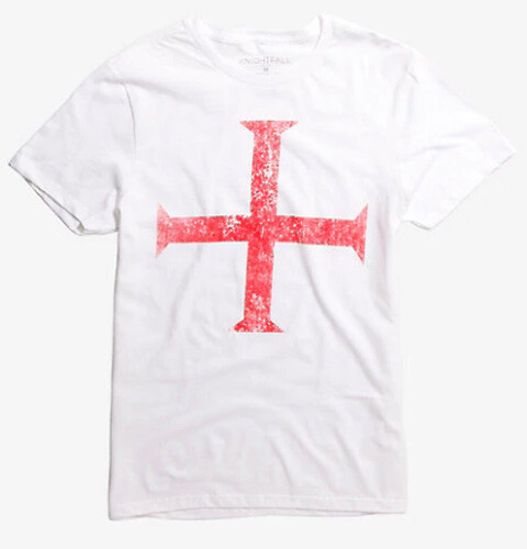 New Knightfall Red Cross Mens Large Comfy White Knights Templar Holy Land Tee