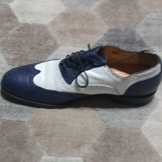 Men’s Blue/White Two-Tone Wingtip Brogue Oxford Dress Shoes Lace Up
