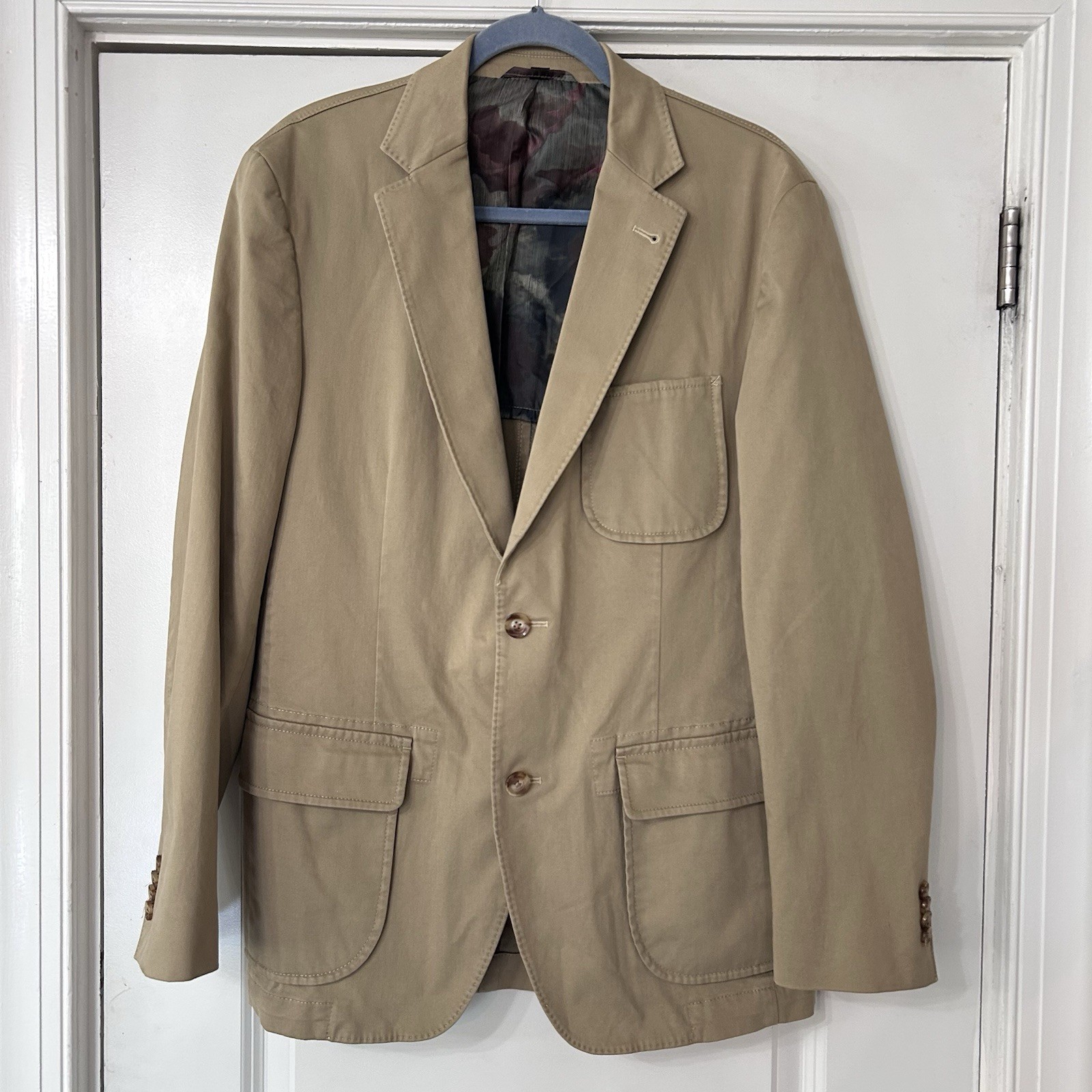 Kroon HARRISON Unstructured Summer Blazer 38R Khaki Tan Cotton Stretch Casual VG