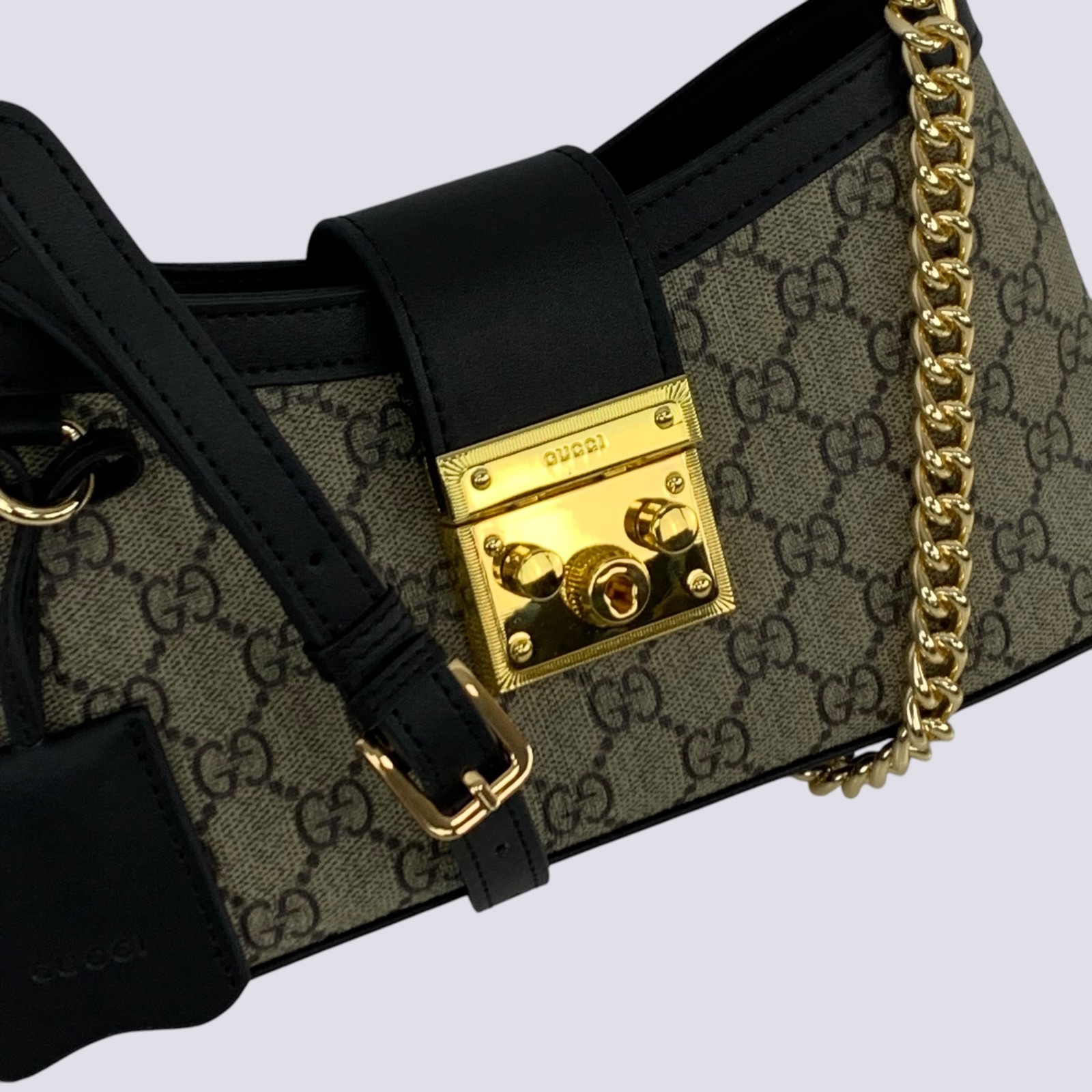 Gucci GG Monogram Padlock Small Shoulder Bag Black Leather 811705