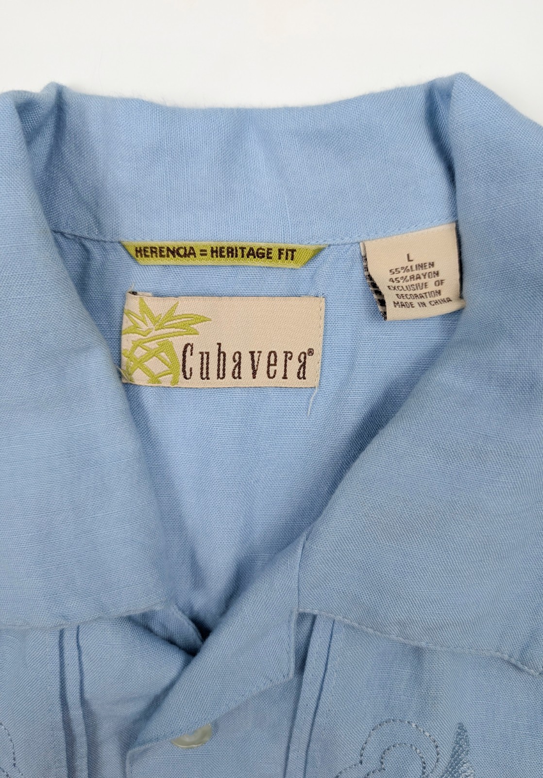 Cubavera Herencia Heritage Fit Blue Button S/Sleeve Guayabera Men’s Size L NWOT