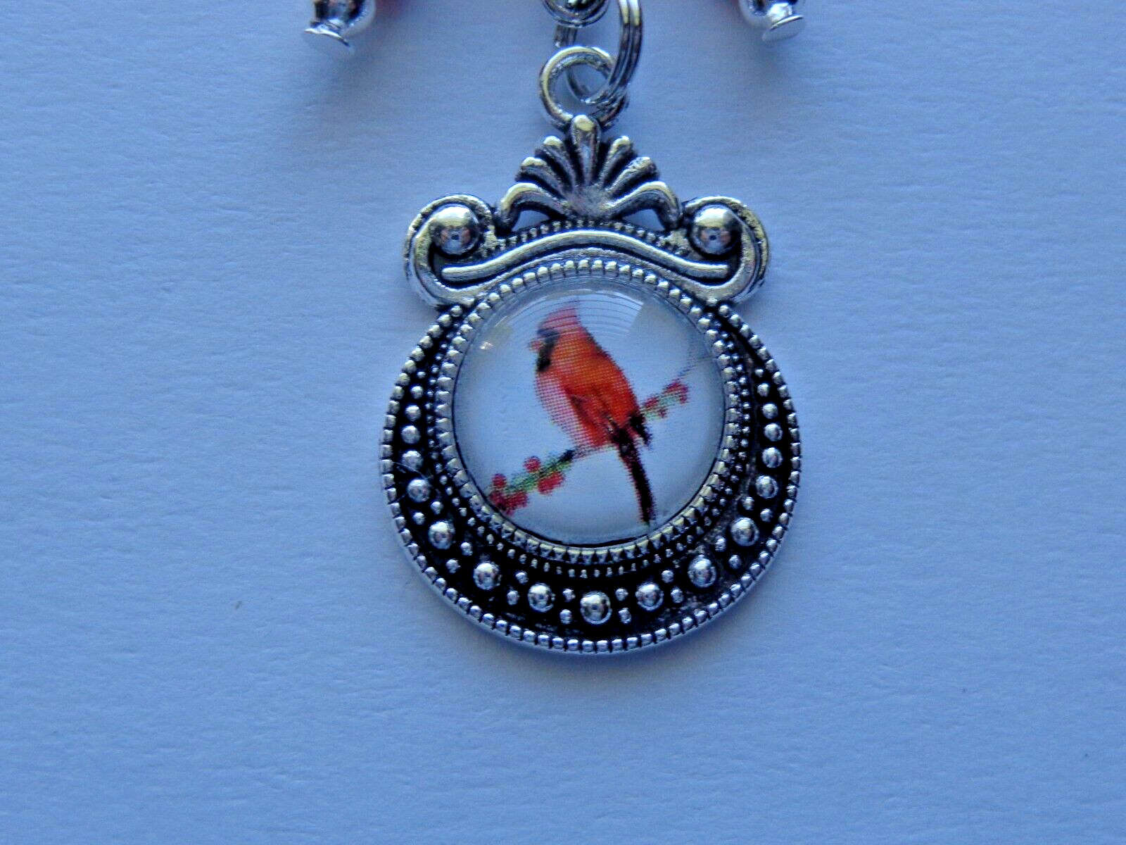 CARDINAL BIRD FLOWERS RED BEADS LOVE KEY CHAIN PURSE CLIP BAG CHARM DANGLE FOB