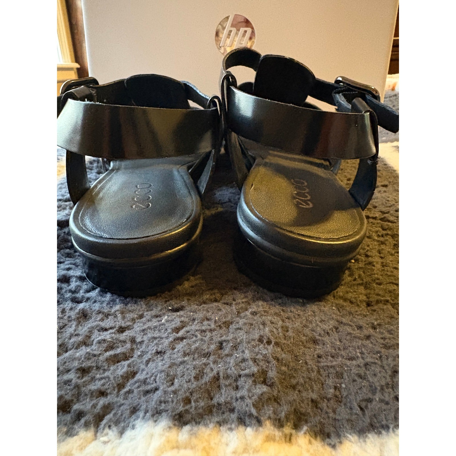 ECCO 2nd Cozmo Fisherman Sandals Black Leather Strappy Caged Buckle Womens 8-8.5