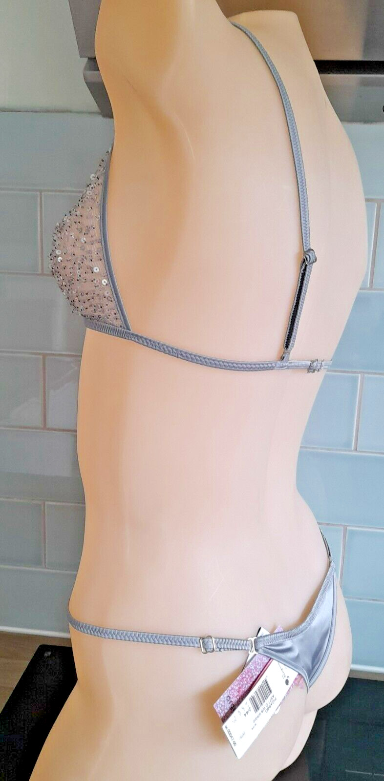 Argentovivo Grey PRODIGIO Sequinned Triangle Bra With PICASSO Thong Set