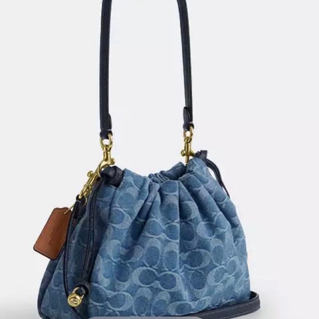 COACH Faye Drawstring Bag Signature Denim Canvas 2Way Shoulder Crossbody CH230