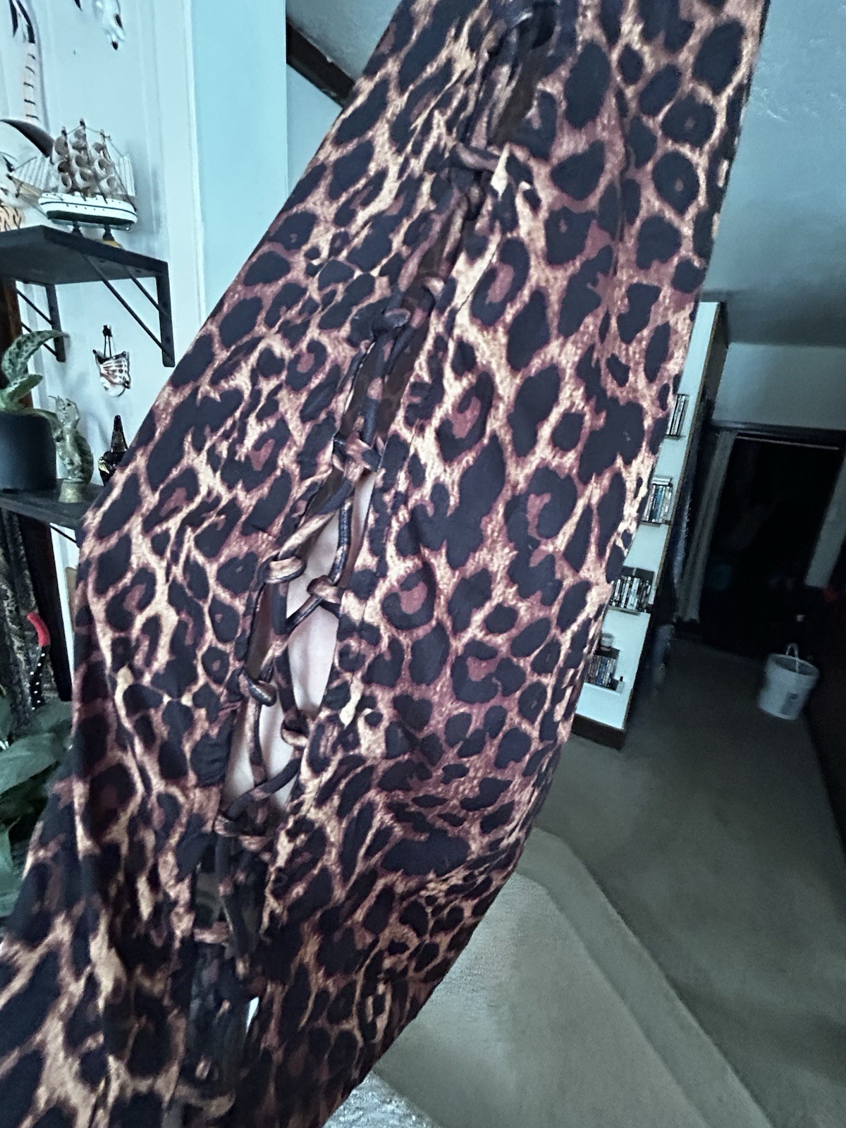 Highlight Plus 2XL Brown Black Leopard T-Shirt Dress Lace-Up Side Knee Length