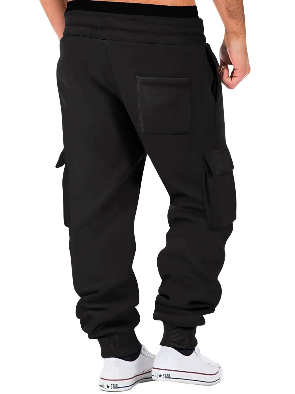Spring Fall Men’s Cargo Joggers Soft Fleece Sweatpants Multi-Pockets Drawstring