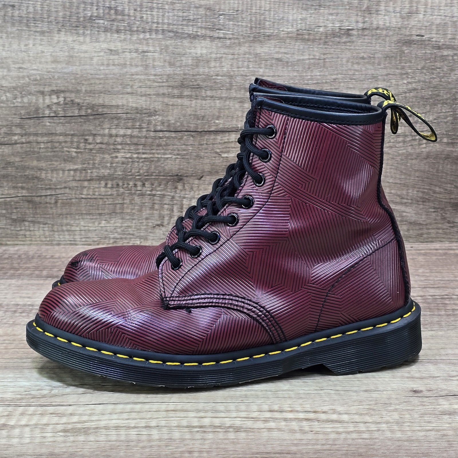 Dr. Martens 1460 Geo Stripe Men’s Sz 9 Women’s Sz 10 Oxblood Black Leather Boots