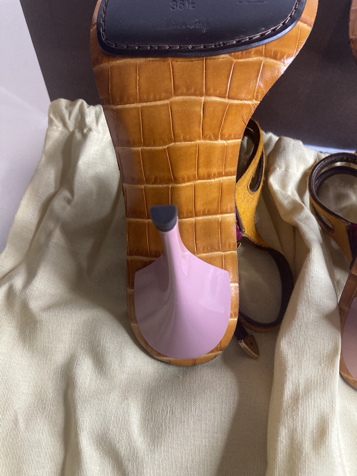 New LOUIS VUITTON crocodile leathe & pony hide Heel Size 36.5
