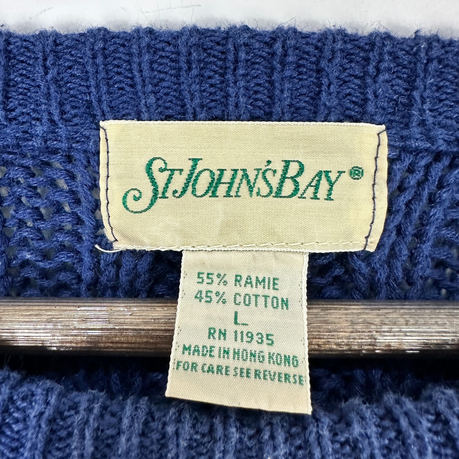Vintage Cable Knit Sweater Mens Large St.John Bay Blue Fisherman Preppy Academia
