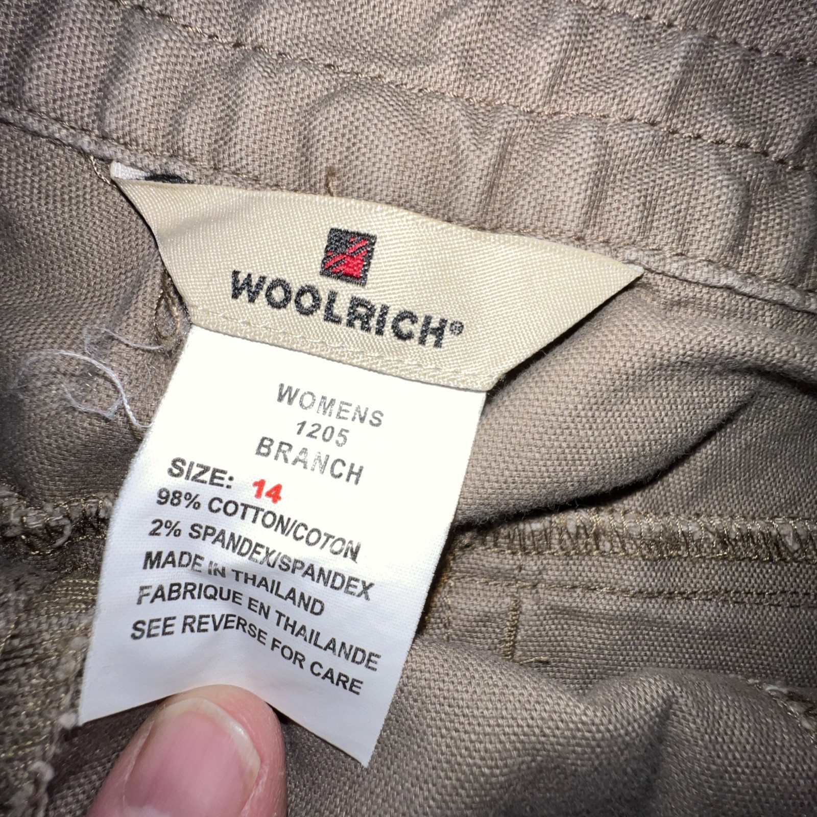 WOOLRICH Pants Woman’s Size 14 Tan/Brown Khaki 98% Cotton 2% Spandex Stretch