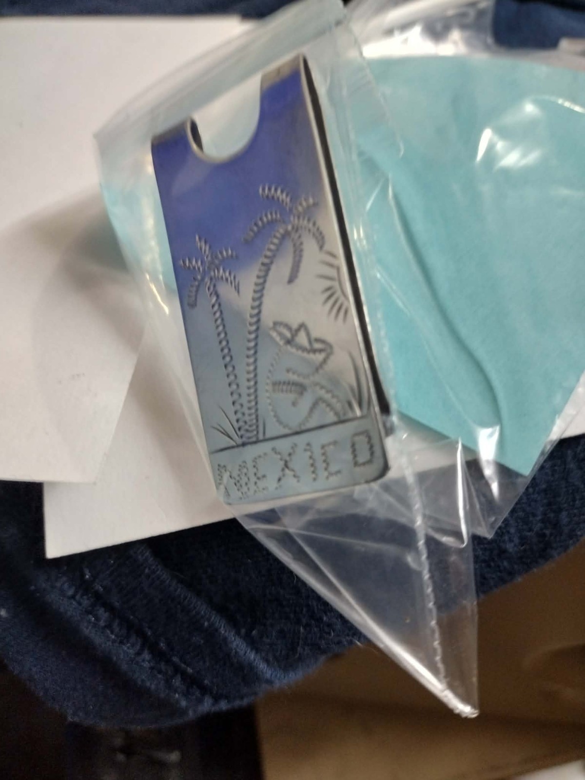 Vintage Mexico Sterling Silver Money Clip Engraved Palm Trees Sombrero 1.75″