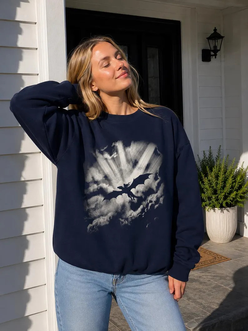 Shadow Dragon Rider Sweatshirt Dark Fantasy Gothic Mythical