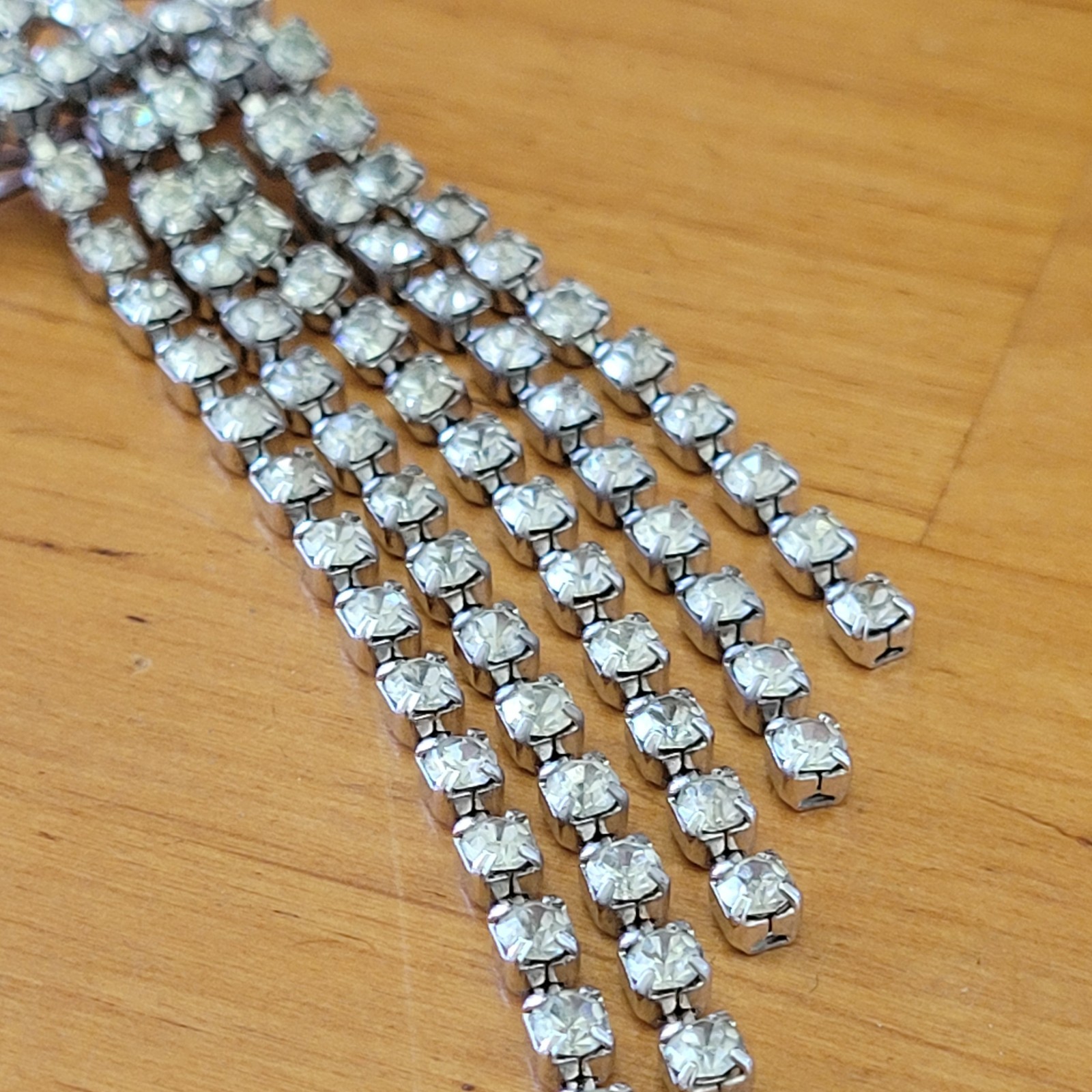 Vintage Clear Rhinestone Waterfall Hair Barrette Prong Set Bridal 3.25in
