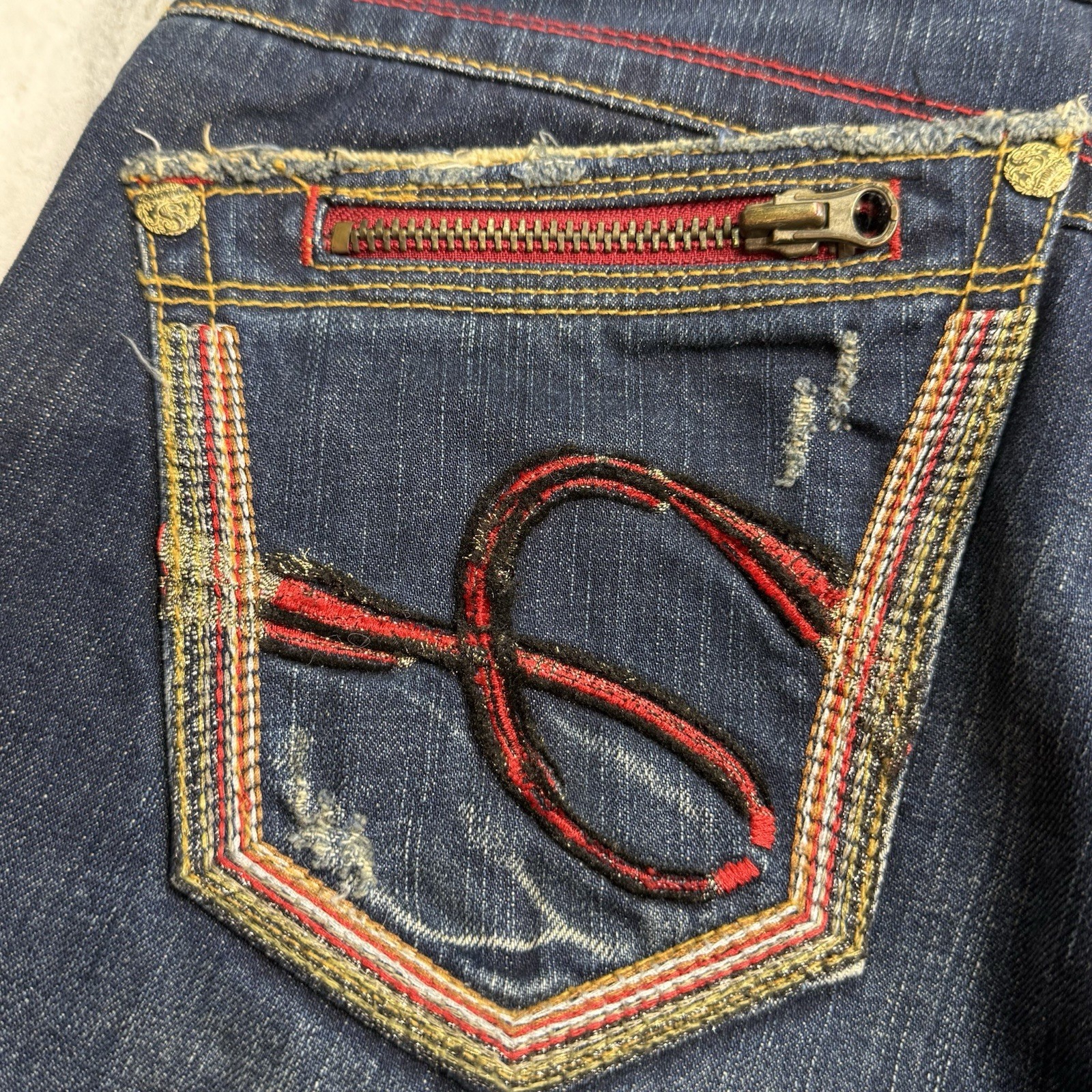 Studio R.P Flare Denim Pants y2k RED PEPPER Size 27 Vintage Rare