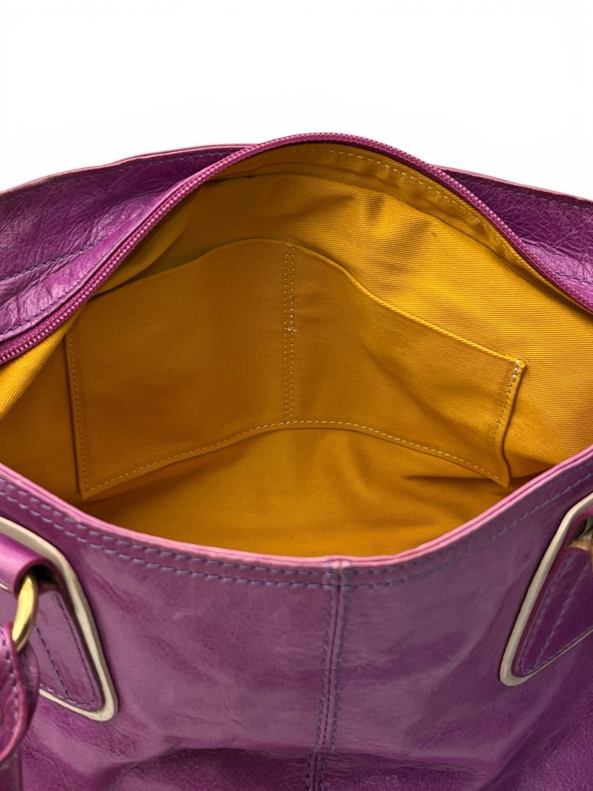 Vintage Roberta Gandolfi Italian Leather Bowler Bag Purple Beige Y2K Purse Tote