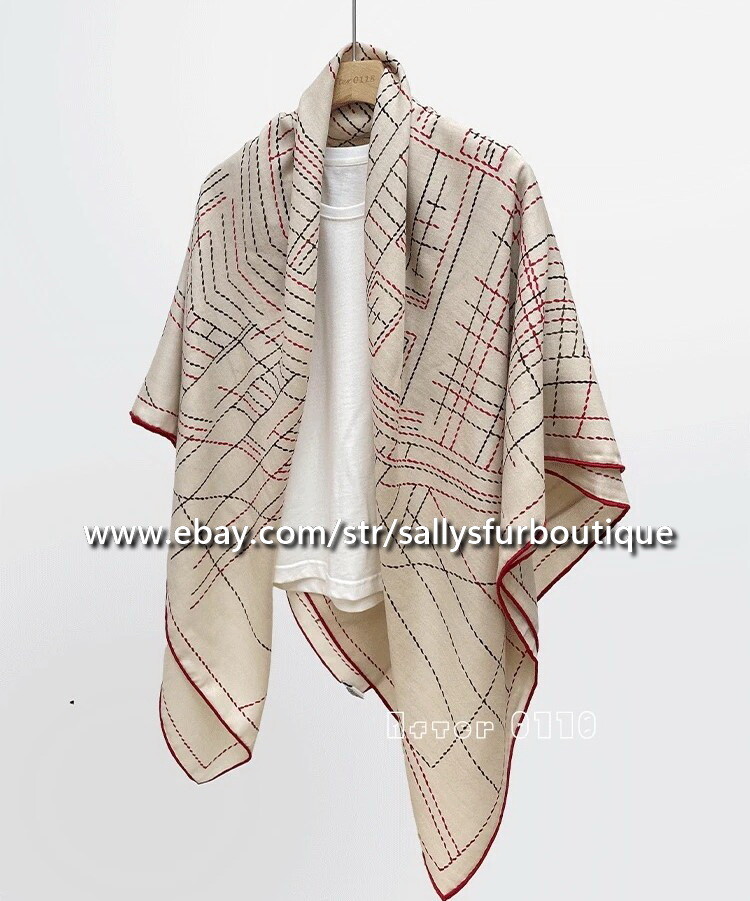 80% Cashmere & 20% Silk Wrap Scarf House Stripes Print Square Shawl 53″