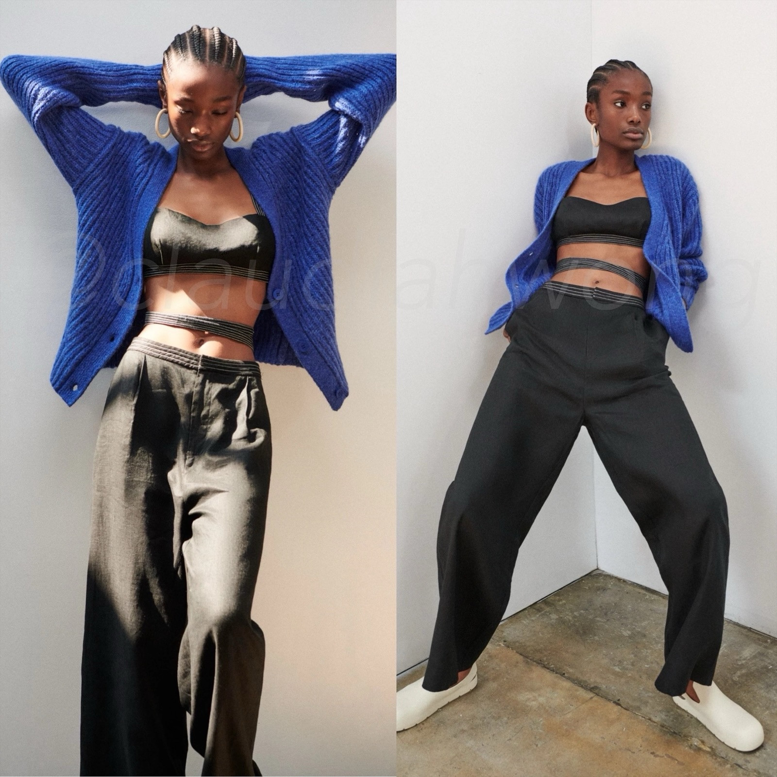SIR THE LABEL 2-Piece Vilma Linen Black Wrap Bra Top + Wide Leg Pants SET Sz S