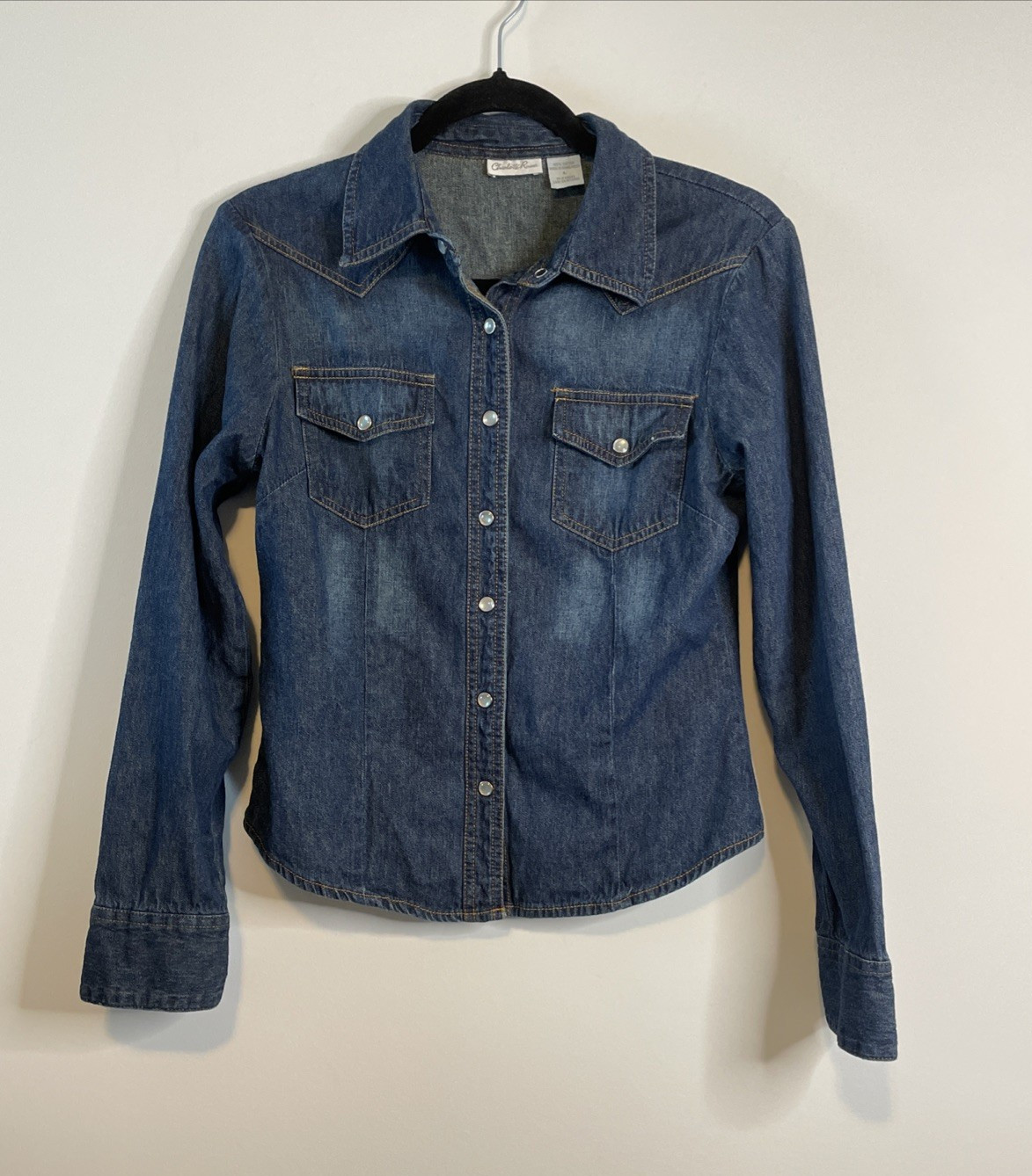 Charlotte Russe Large Denim Western Shirt Pearl Snap Button Down