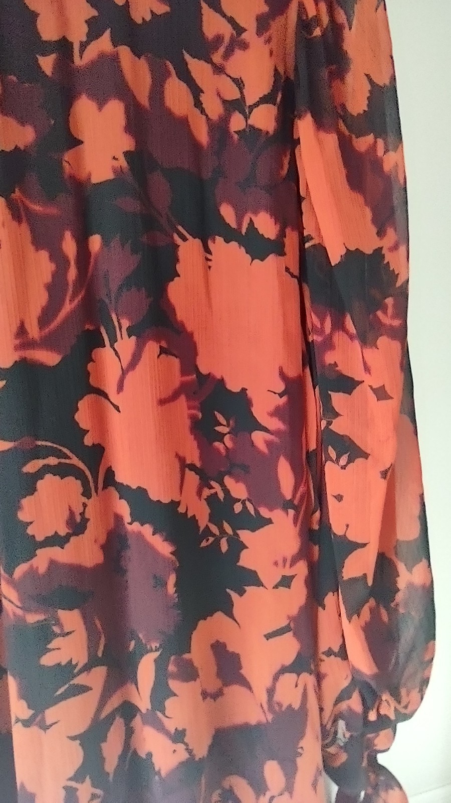 Calvin Klein Women’s Black/Orange Floral Sheer Midi Dress Long Sleeve Round 8