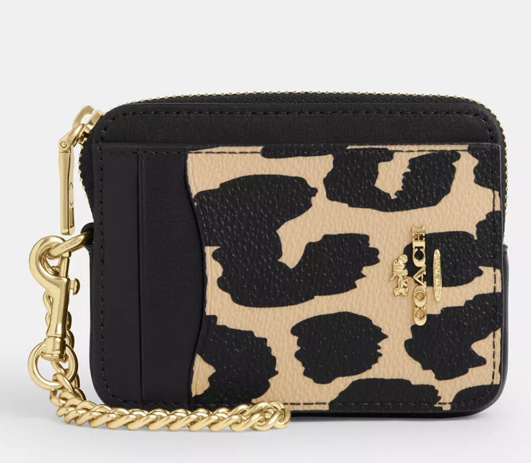 🩷Coach Zip Card Case – Leopard Printed coated canvas/smooth leather – CW884 NWT