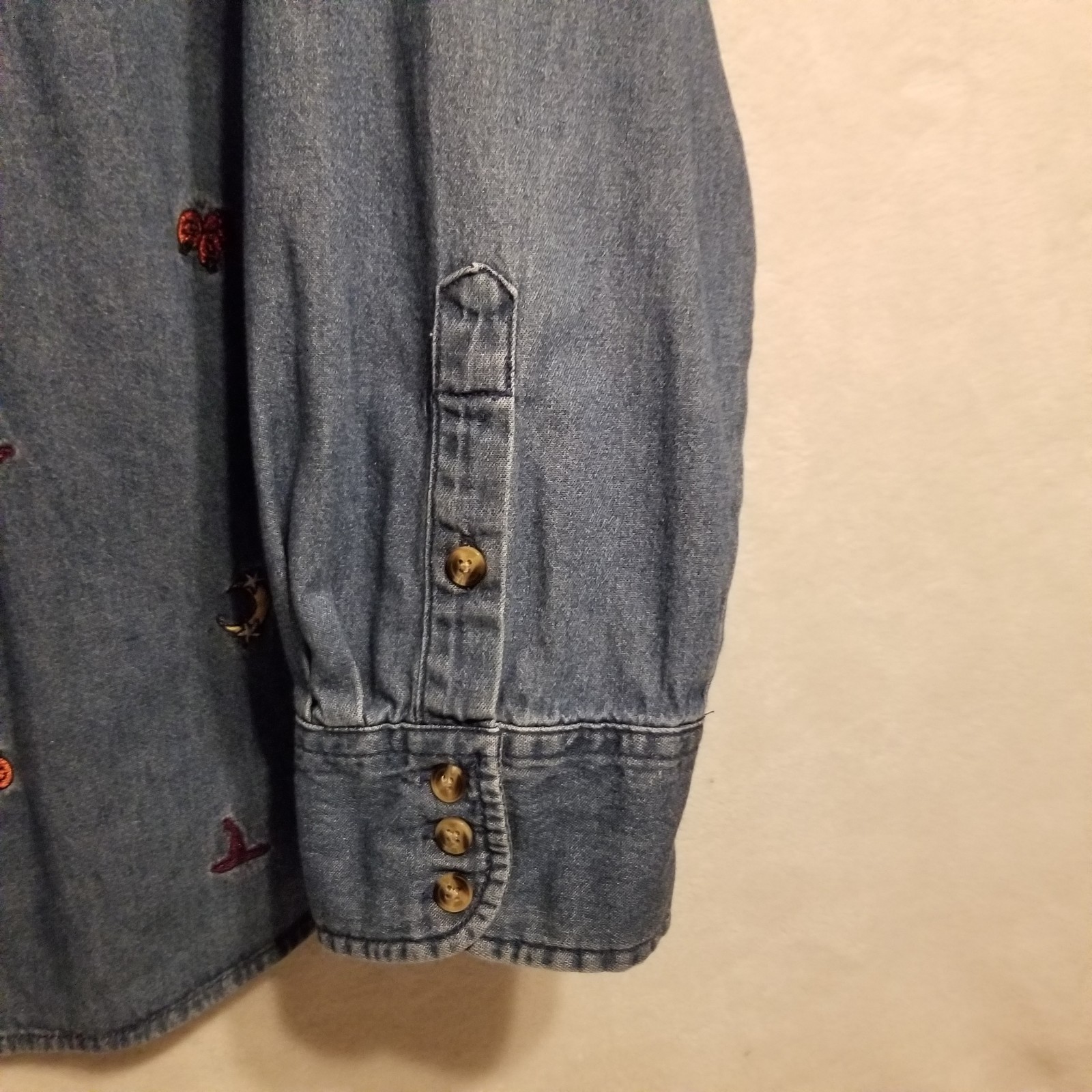 Holiday Editions 3X Shirt Halloween Denim Button Pumpkin Black Cat Star Moon