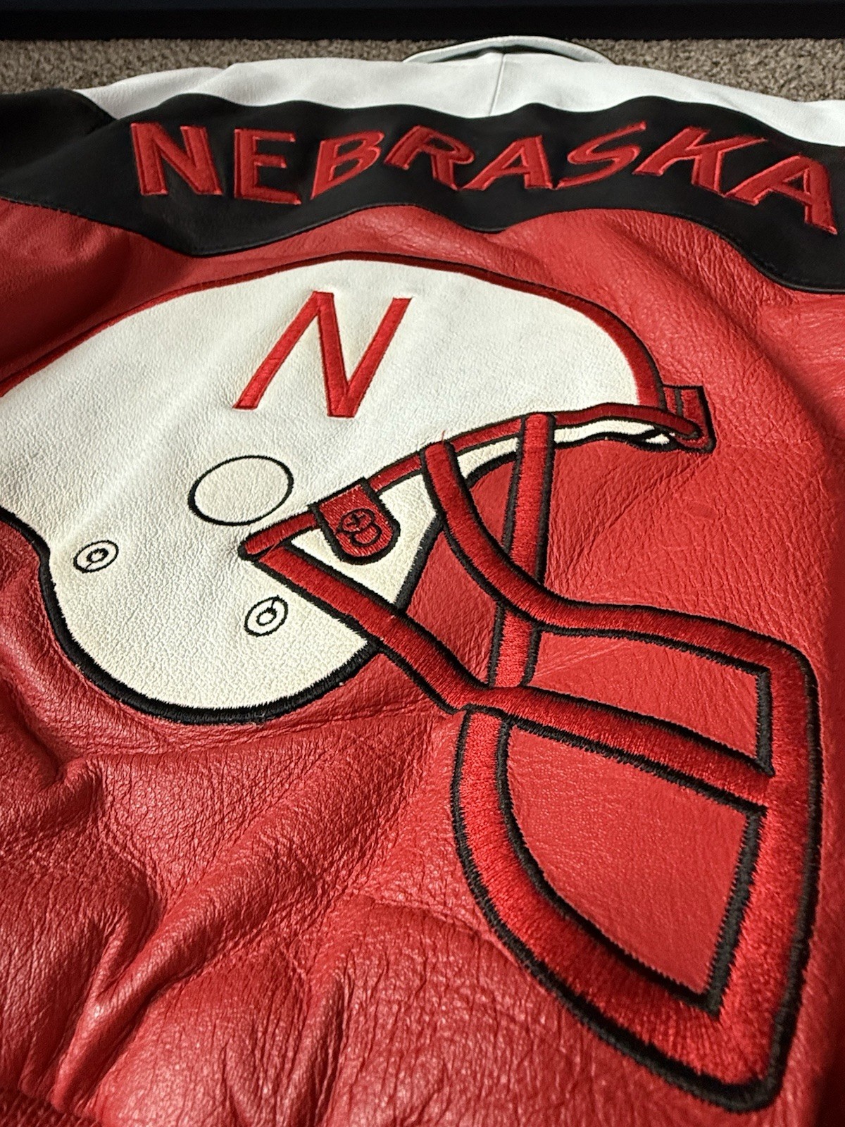 Vintage RARE Nebraska Cornhuskers Leather Jacket 90s Huskers College Phase Sz L