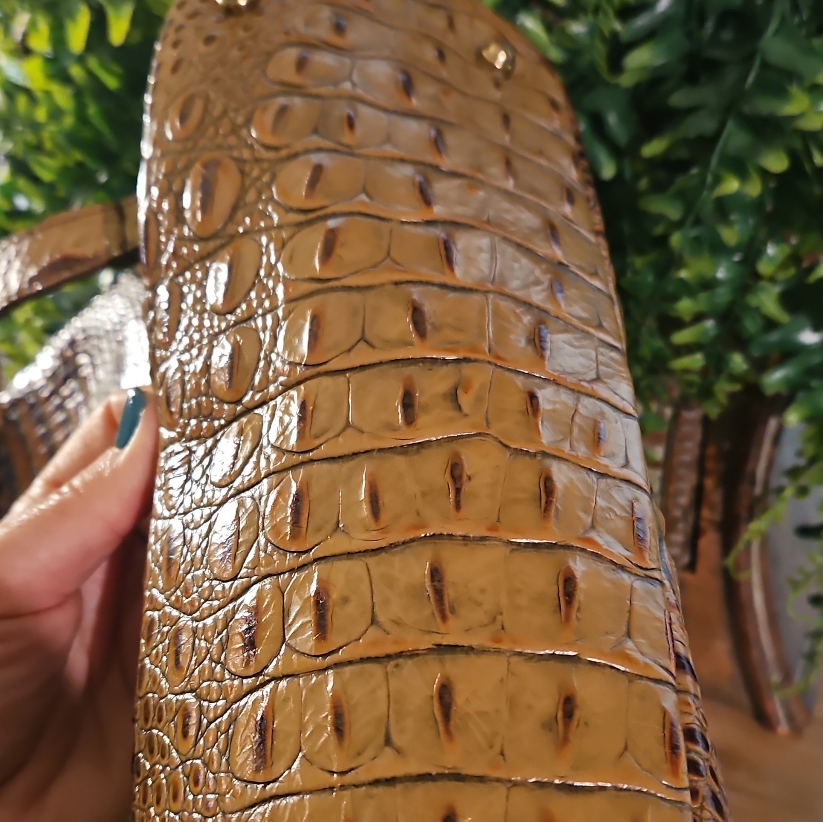 Brahmin Brown Embossed Animal Print Large Tote Turn Lock Zip Gold Charm